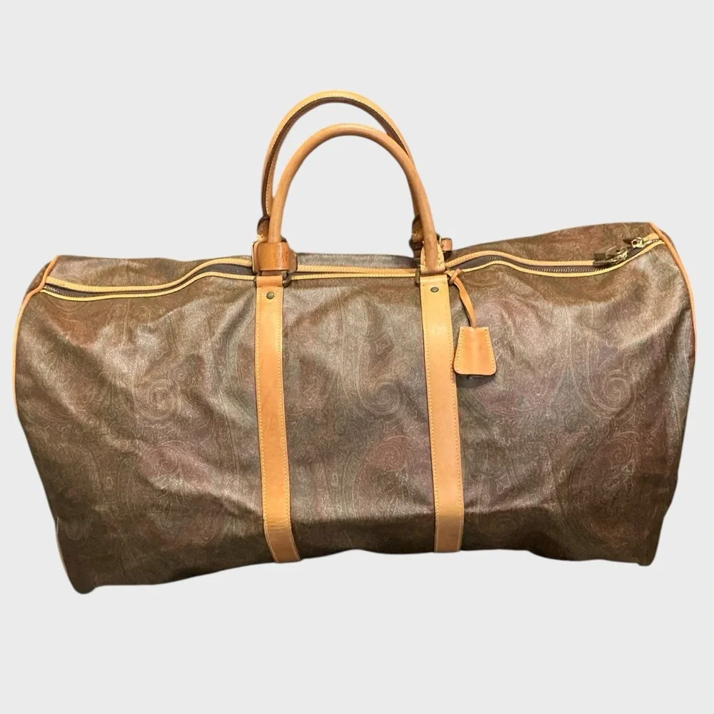 Etro Milano XL Paisley Leather Weekender Travel Duffel Italy vintage